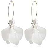 JIUIQL Boho Rose Petal Dangle Resin Earrings - Long Bohemian Drop Acrylic Tiered Flower Earrings - Statement Exaggerated Floral Tassel Earrings for Women and Girls (White)