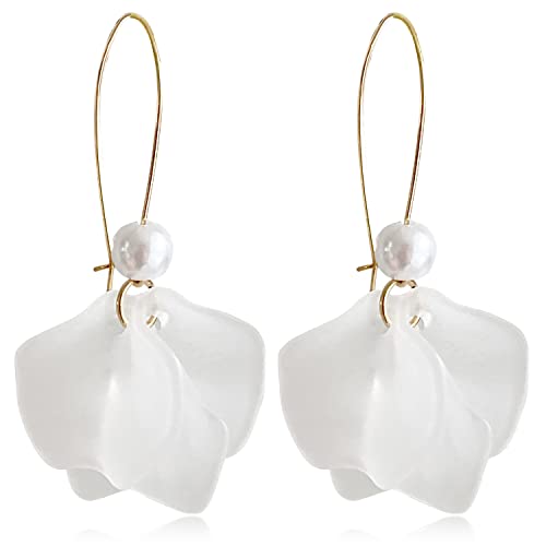 Boho Rose Petal Dangle Resin Earrings - Long Bohemian Drop Acrylic Tiered Flower Earrings - Statement Exaggerated Floral Tassel Earrings for Women