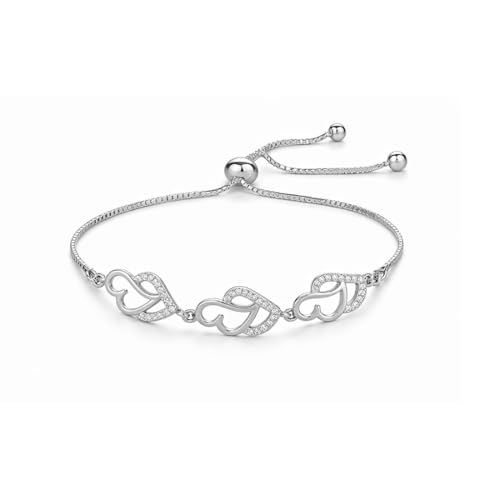 Image of Nilu's Collection Silver & Rose Gold With American Diamond Heart Link Adjustable Bracelet For Women