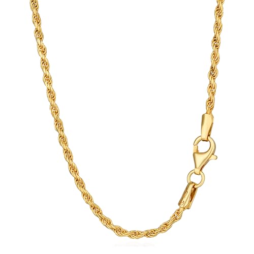 NKlaus Cordones dorados: cadenas de cordón de plata 925 chapada en oro amarillo, 42 cm, 45 cm, 50 cm, 1,8 mm de ancho, elegancia atemporal para cada estilo, 45cm, Oro