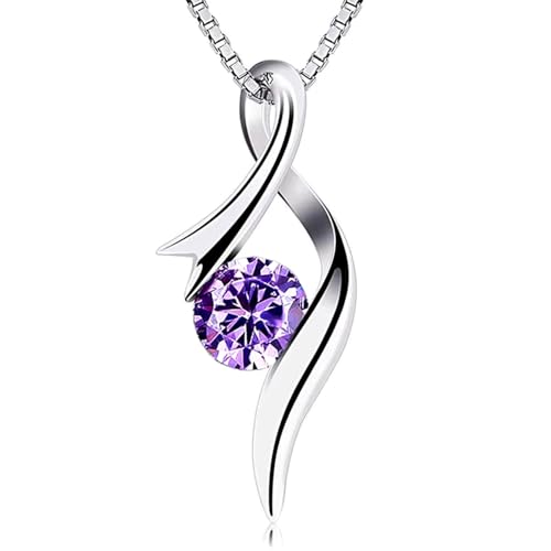 Elegant 925 Sterling Silver Pendant with Purple Stone - Versatile Silver Necklace for Women - Trendy Necklaces for Women 2025, Minimalist Silver Pendant, 40 cm to 44cm adjustable, Cubic Zircon