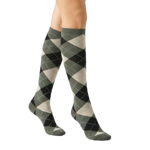 Image of Couver Women's Argyle Knee High Socks - Soft Acrylic Over the Calf Tube Style Socks for Casual Athletic - One Size
