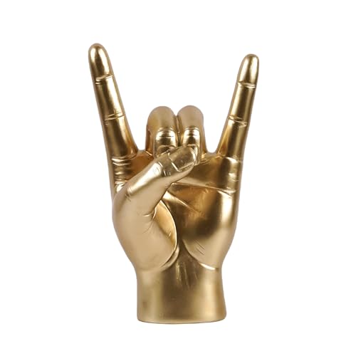 Estatua de Mano Metal Dorada 7.6" Decorativa Rock Vilead