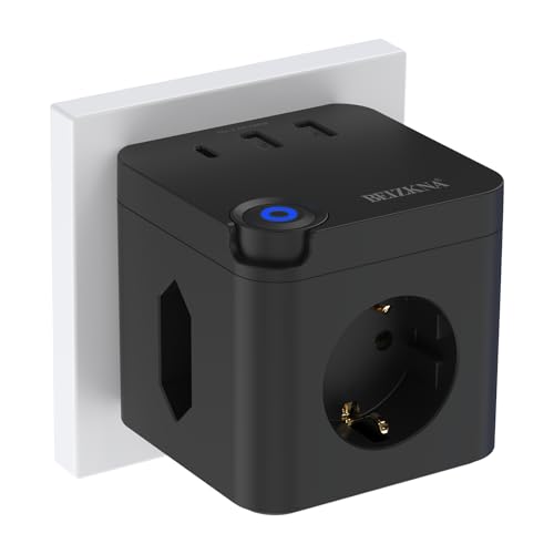 Steckdosenwürfel ohne Kabel 3 Fach Mehrfachsteckdose mit USB C 3680W Steckdosenadapter Cube Mehrfachstecker 6 in 1 USB Würfel Steckdosen Steckdosenleiste mit Schalter für Büro Hause Reisen Schwarz