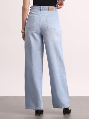 Image of Urbano Fashion Women's High Rise Loose Baggy Fit Washed Jeans Non-Stretchable