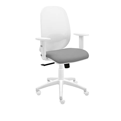 Silla Oficina Andy Blanca con Respaldo Malla, regulador Lumbar, Brazos Regulables, Mecanismo sincronizado Profesional 8 Horas, Ideal teletrabajo (Gris)