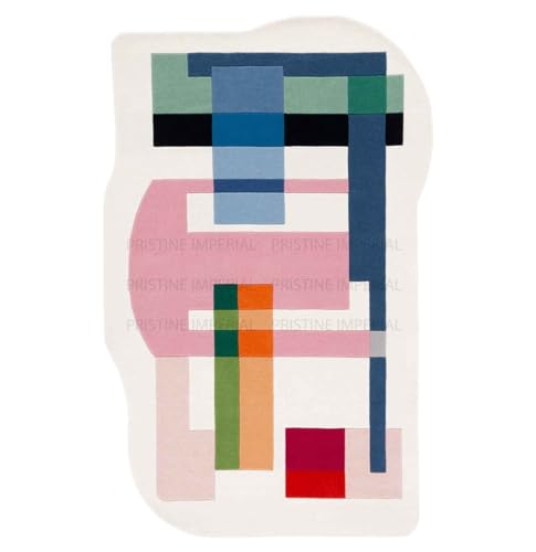 Image of Hand Tufted Irregular Unshaped Designer Woolen Carpets for Living Room Bedroom and Hall Size 4x6 Feet (120x180 cm) Color A1 Ivory & Multi