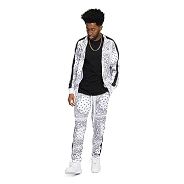 G-Style USA Conjunto de agasalho masculino bandana paisley, jaqueta com zíper e calça de moletom ST804 - branco - 5GG, Bandana branca, 5G