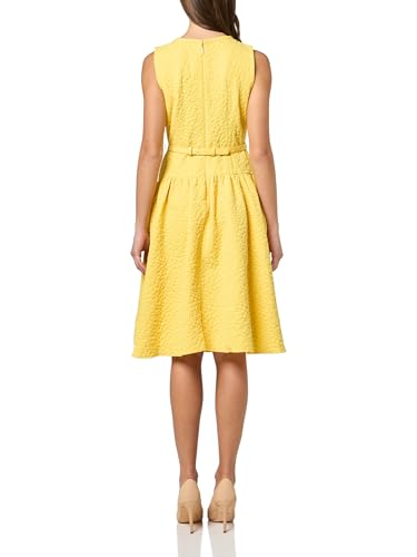 Image of Karl Lagerfeld Women's Sleeveless Crew Neck Flower Belt Floral Stretch Jacquard A-line Dress