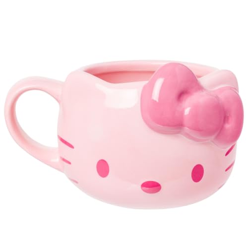 Image of Silver Buffalo Sanrio Hello Kitty Pink Face Bow, 3D Sculpted Mug, 20oz | Ceramic, Limited Edition, 0.59 Liters