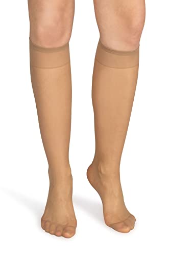 NOQ Calcetines de mujer hasta la rodilla lisos de 15 DEN estilo casual libres de presión semimate transparentes con parte superior cómoda, dos pares, talla única, Altoa única