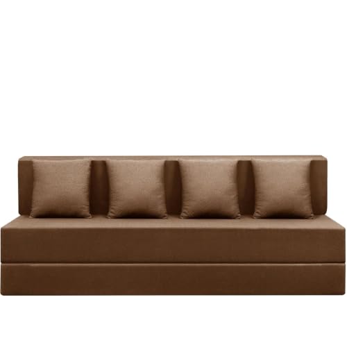 Image of 4 Seater Convertible Sofa Cum Bed (6x6 ft) with Cushions | Jute Fabric | Comfortable Sofa for Living Room & Guest Room - Brown Color