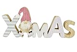 Generisch Schriftzug Xmas mit Wichtel | Aufsteller Holz | Weihnachten Advent | rosa weiß | 30x15 cm