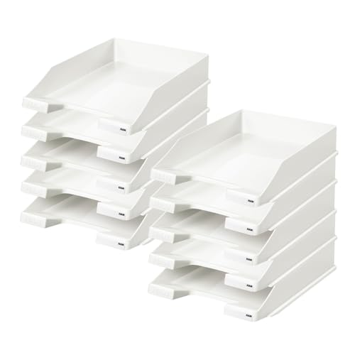 HAN Briefablage KLASSIK, 10 STÜCK Schreibtisch Organizer, Bürobedarf, Ablagefächer, Büromaterial, Briefkorb, Dokumentenablage, bis Format A4/C4, 1027-X-12, weiß