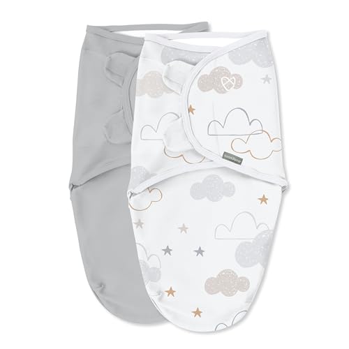 SwaddleMe by Ingenuity Original Swaddle, 100% Cotton, Improves Sleep & Calms Startle Reflex, 0-3 Months, 1.0 TOG, 2-Pack, Baby Swaddle Blanket - Space...