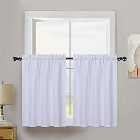 Cortinas Cortas CAROMIO con Tejido Waffle Resistentes al Agua, 2 Piezas 75x60cm Blanco Cover