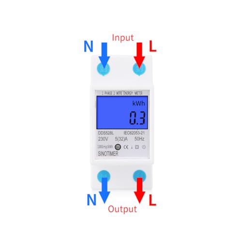 Image of AUNMAS Energy Monitor Kwh Meter, Accurate Measurement LCD Backlight Display Single Phase DIN Rail Mount 110-130V 5-32A Home Consumption Monitor