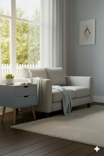 Image of Modern White Bedside Table with 2 Drawers & Wooden Legs | Compact Nightstand for Bedroom | Scandinavian Style Side Table with Storage for Home Living Room (Grey, 2 Drawer)