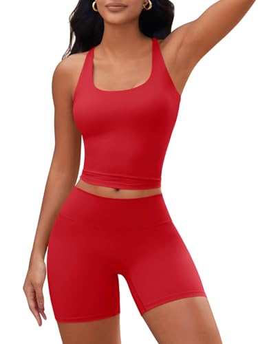 Aoysky Womens 2 Piece Workout Sets Cross Back Padded Halter
