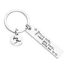 Idea Regalo - Aster Portachiavi in acciaio inox con scritta “Drive Safe I Need You Here with Me”, regalo per uomini e donne, famiglia, coppie, marito, moglie, fidanzati, bianco, Etichettalia unica