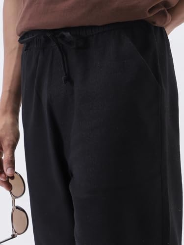 Image of Urbano Fashion Men's Loose Fit Solid Linen Blend Trousers Non-Stretchable