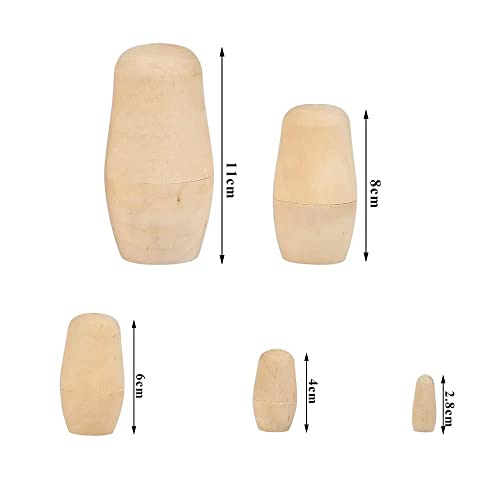 Russische Matroschka-Puppen,5 PCS Russische Holzpuppen Unbemalte Russische Puppen Matroschka-Puppen Handgefertigt in Russland Matroschka Rohling Holz Babushka Puppe