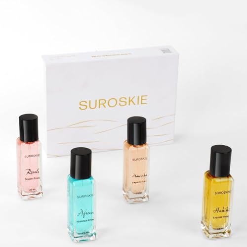 Image of Suroskie Unisex Perfume Gift Set For Men & Women (4 X 20Ml) | Luxury Eau De Parfum | Long Lasting & Pocket Freindly | Aromatic Blend Of Aqua, Saffron, Cinnamon | Citrus, Floral & Woody Notes Fragrance