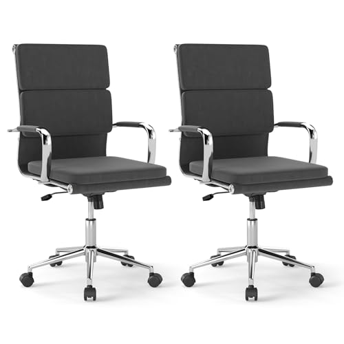 Giantex Ergonomic Office Chairs, Mid Back Fabric Desk Chairs with Armrest, Rocking Backrest, Lumbar Support & Padded Seat, Swivel Conference Chairs with Adjustable Height for Home Office, Grey