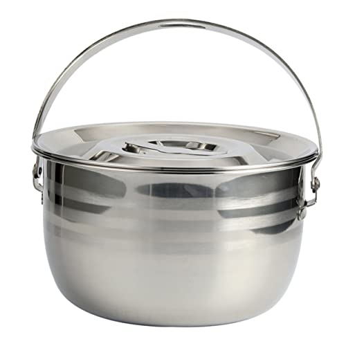 IMIKEYA Stainless Steel Camping Cooking Pot - 2400ml Campfire Kettle and Hanging Cooking Pot for Outdoor Cooking - Hiking Backpacking and Picnic Supplies and Versatile Cooking