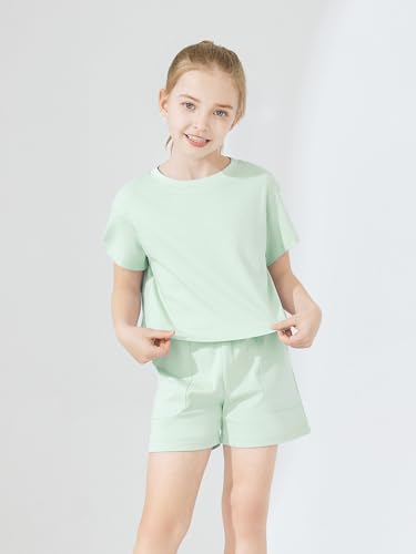 Image of Girls Clothing 2 Piece Summer Set Short Sleeve Tops Shirts Baggy Shorts with Pockets Fashion Outfits for Kids