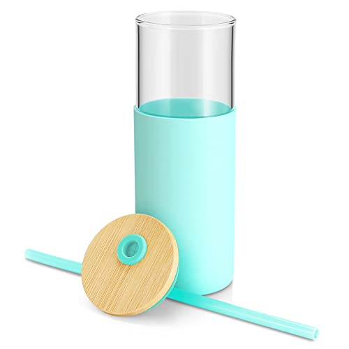 Image of Tronco 24oz Glass Tumbler Glass Water Bottle Straw Silicone Protective Sleeve Bamboo Lid - BPA Free