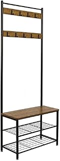 Meerveil Coat Rack Stand, Shoe Rack, Coat Rack Stand, Clothes Rack, Shoe Storage Bench with 9 Hooks, Metal Hall Tree, Metal Frame for Bedroom, Living, Room Hallway (Brown), Retro