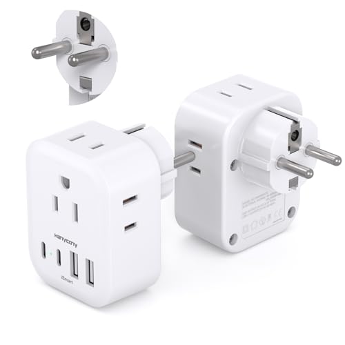 Type E F Plug Adapter 2 Pack HANYCONY Germany France Spain South Korea Power Adapter Travel Power Adapter with 4 Outlets 4 USB Ports(2 USB C) for US to Europe EU Spain Iceland Greece German