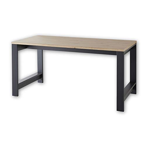 Stella Trading JASMIN Schreibtisch in Graphit, Artisan Eiche Optik - Bürotisch Computertisch mit großer Arbeitsfläche - Landhausstil Büromöbel Komplettset - 160 x 76 x 80 cm (B/H/T)