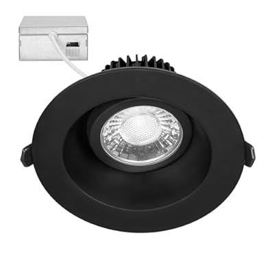 Maxxima 4 in. Adjustable Recessed Anti-Glare LED Gimbal Downlight, Canless, 1050 Lumens Color Selectable 2700K/3000K/3500K/4000K/5000K, 360° Rotation, Dimmable Black Trim, 90 CRI, J-Box Included