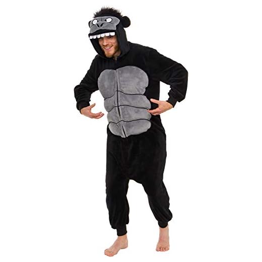 Silver Lilly Gorilla Costume - Adult Plush One Piece Animal Pajamas (Black, Large)