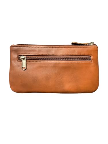 Image of Leather Travel Pouch - Beautifully Handcrafted YKK Zippered Pouch Handmade - 8 x 4 inches. (TAN, 8x5 Inches)