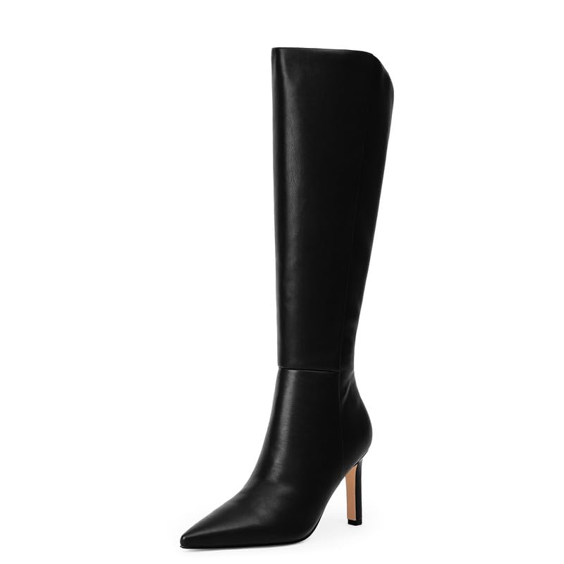 Knee High Boots Women Pointed Toe Stiletto Heel Tall Dress Boots Side Zipper Heeled Boots for Women