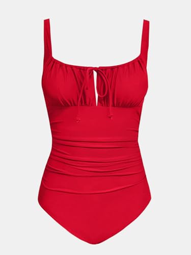 Image of CUPSHE Women's One Piece Swimsuit Ruch Drawstring Square Neck Bathing Suit | Self Tie,Soft Removable Cups,Adjustable Wide Straps,Cutout,Bach Hook,Chic,Fashion,Comfort,Swimwear for Vacation,Beach,Pool