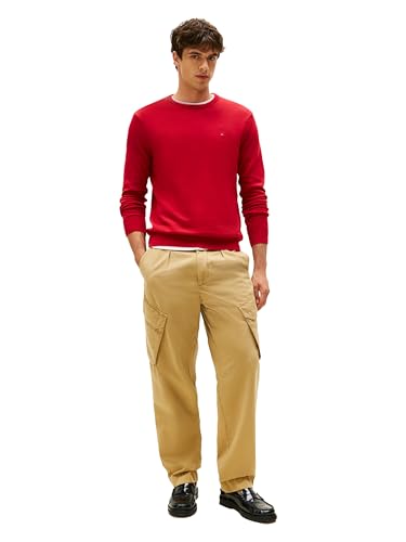 Tommy Hilfiger Herren-Pullover aus Baumwolle, einfarbig, Rundhalsausschnitt, leicht, auch erhältlich in Big & Tall, Mittelrot, XX-Large – Ansicht 3
