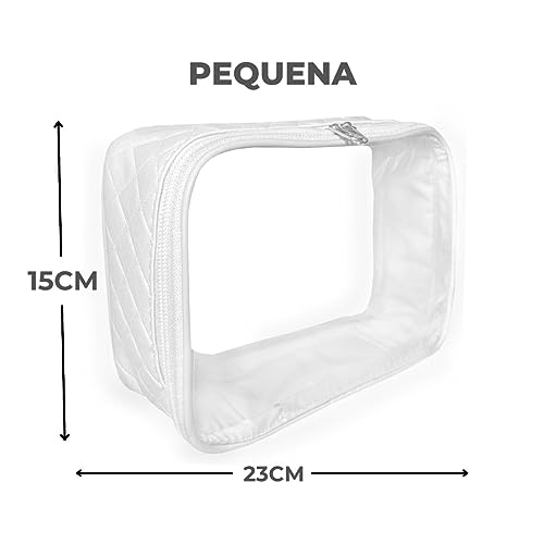 Kit Organizador Necessaire Transparente com Ziper Bordada Porta Objetos Bolsa Mala Viagem Branco