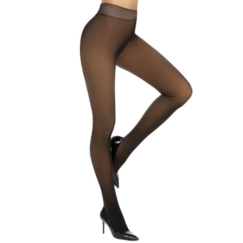 Image of Fleece Lined Tights Fake Translucent Pantyhose for Women Thermal Warm Leggings