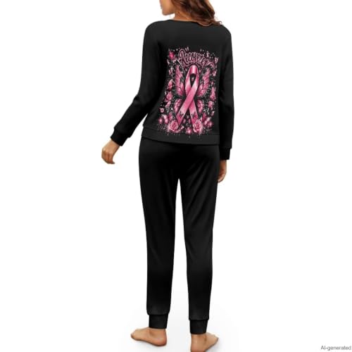 Image of Womens Pajama Sets 2 Piece Pjs Lounge Sets Long Sleeve Sleepwear Crew Neck Pullover Top with Long Pants