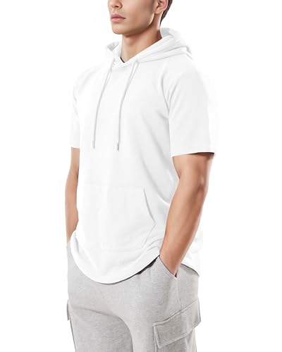 Ohoo Mens French Terry Hoodie Pullover Short Sleeve Lightweight Super Soft Hooded Sweatshirt2