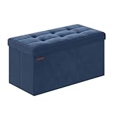 SONGMICS Storage Ottoman, Foldable Velvet Storage Bench, 2 Extra Storage Boxes, 15 x 30 x 15 Inches, 660 lb Load Capacity, for Entryway, Living Room, Bedroom, Midnight Blue ULSF247Q01