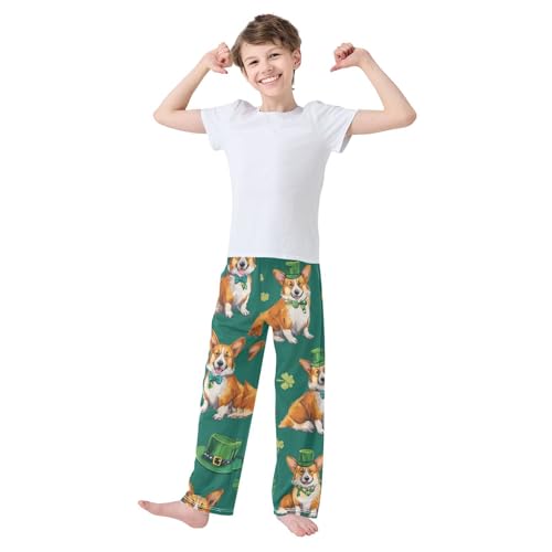 Corgi Dog Lucky Clovers Boys Long Pants Soft Trousers Elastic Waist Kids Lounge Bottoms with Pockets S-XL3