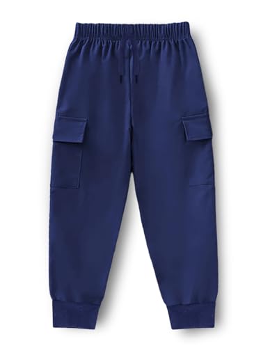 Image of Trampoline Kids Cotton Cargo Joggers Pack of 3 | Soft Knitted Pants for Boys & Girls | Solid Colors with Side & Cargo Pockets | Ribbed Cuffs & Drawstring Waistband | Everyday Bottoms