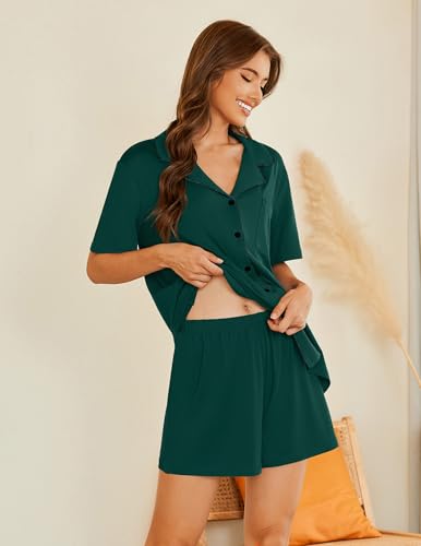 Image of Ekouaer Pajamas Set for Women 2 Piece Pjs Short Sleeve Sleepwear Button Down Lounge Shorts Sets S-XXL
