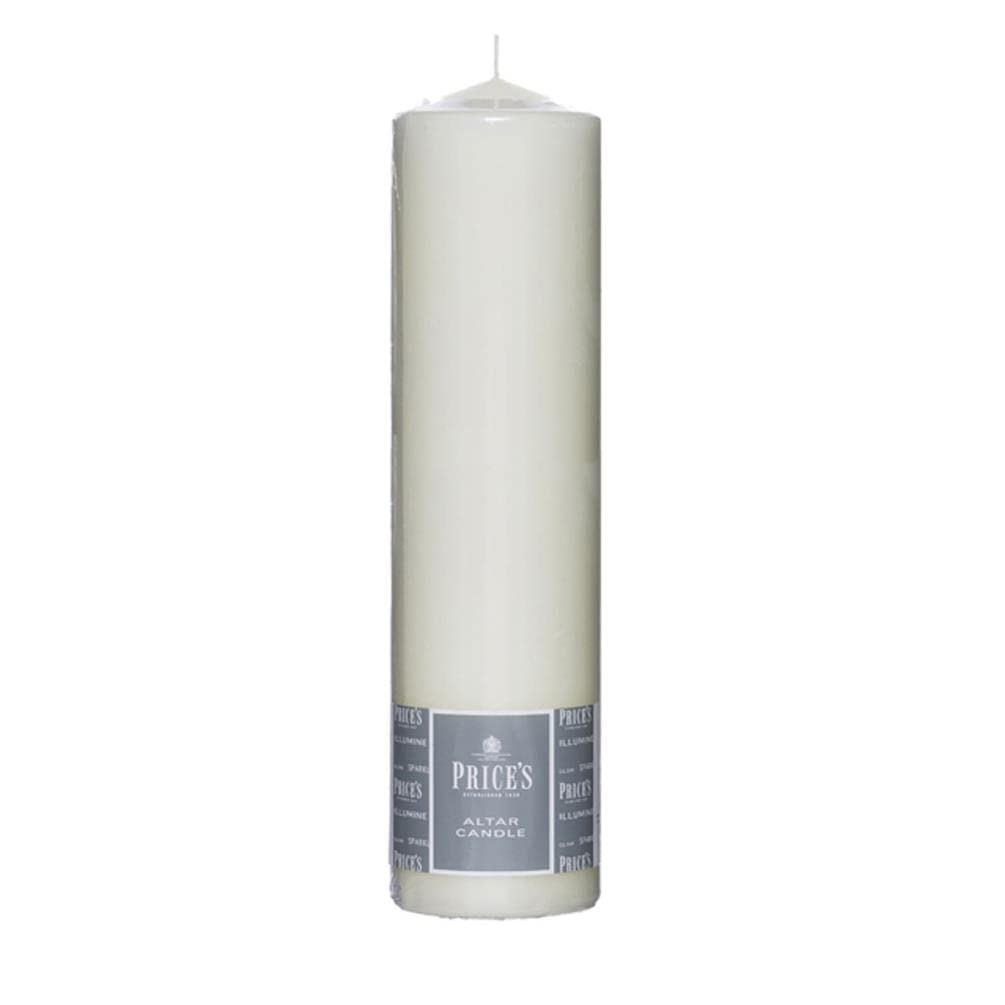 Price's White Candles - Altar Candle - 300Mm X 80Mm - Unscented - Up To 50 Hour Burn Time - Smokeless & Dripless - For All Occasions