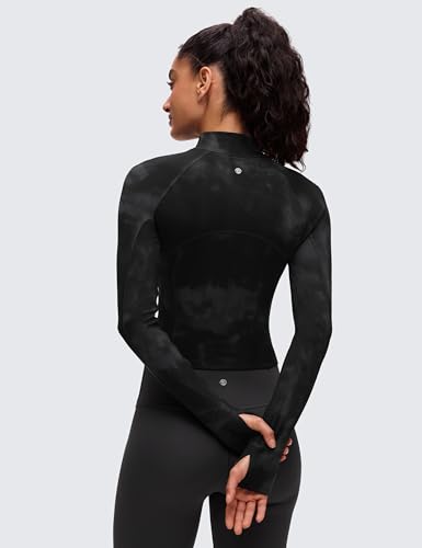 Image of CRZ YOGA Butterluxe Half Zip Long Sleeve Shirts for Women - Workout Athletic Yoga Tops Crop Collared Quarter Zipper T-Shirt